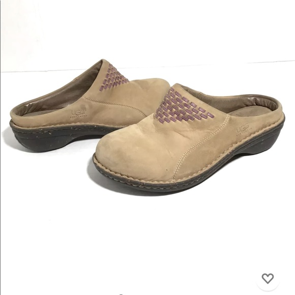 Ugg 3084 suede Sherpa clogs size 6 tan and purple - Picture 1 of 9